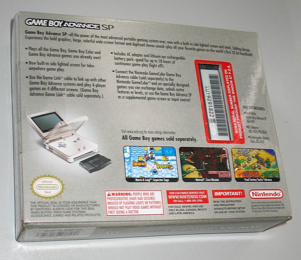 Game Boy Advance SP Pearl White упаковка